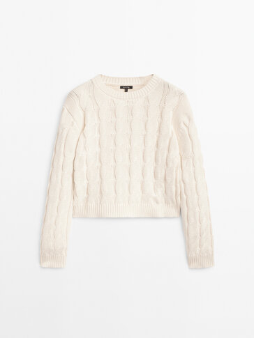 Cropped-Strickpullover mit Flechtmuster