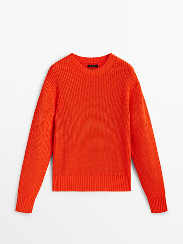 Purl-knit crew neck sweater
