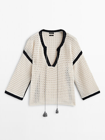 Contrast crochet kaftan sweater - Massimo Dutti Georgia
