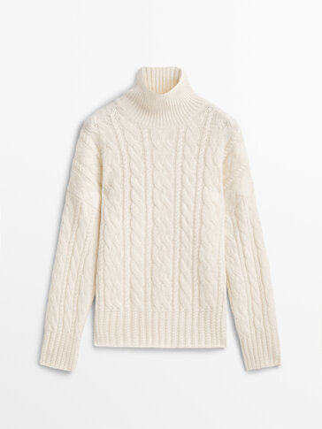 High neck cable knit sweater