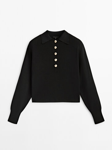 Polo sweater with buttons and padded shoulder