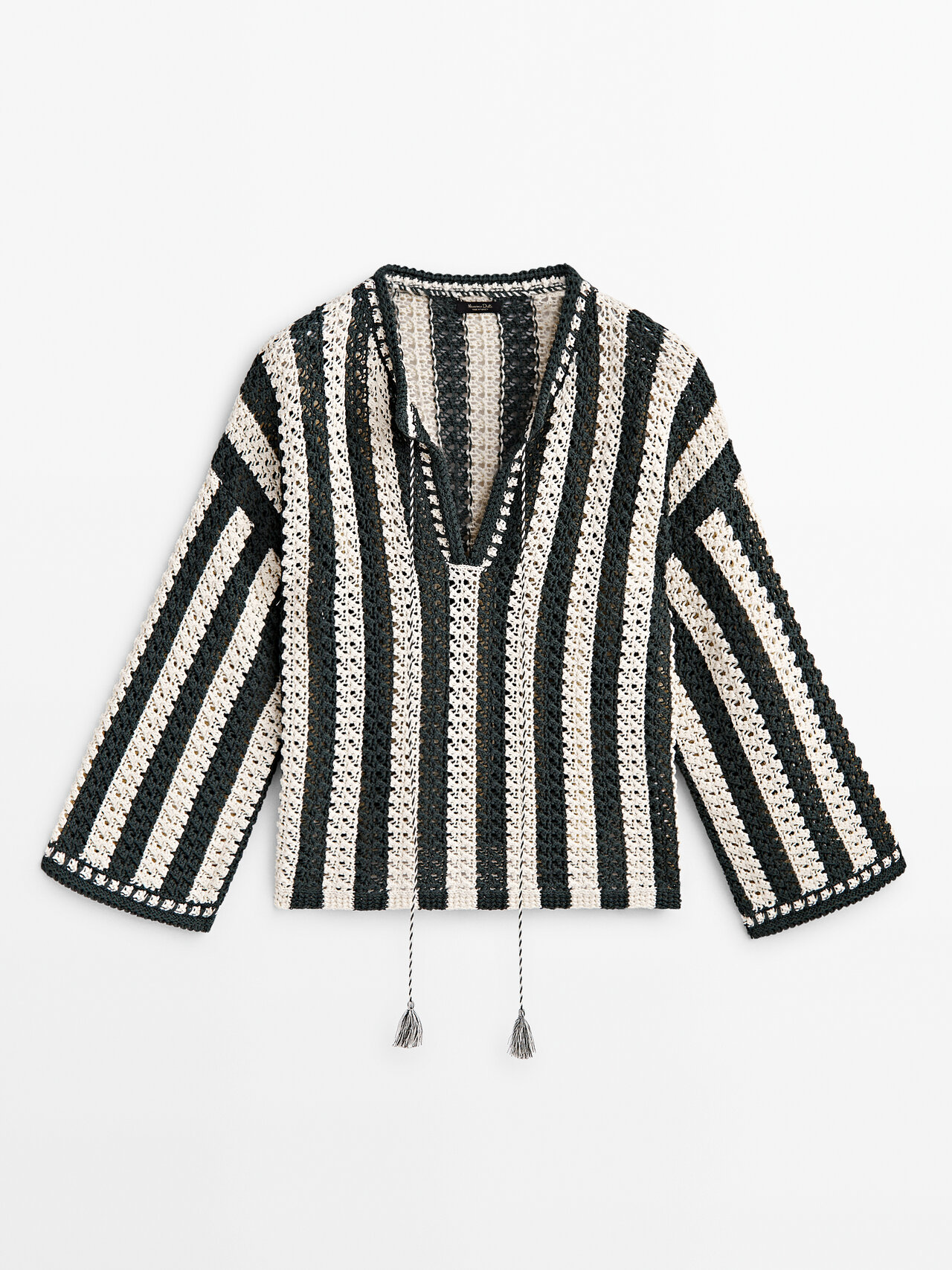 Massimo Dutti Striped Crochet Kaftan Sweater In Dunkelgrün ModeSens