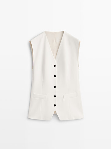 Crepe vest with contrast buttons