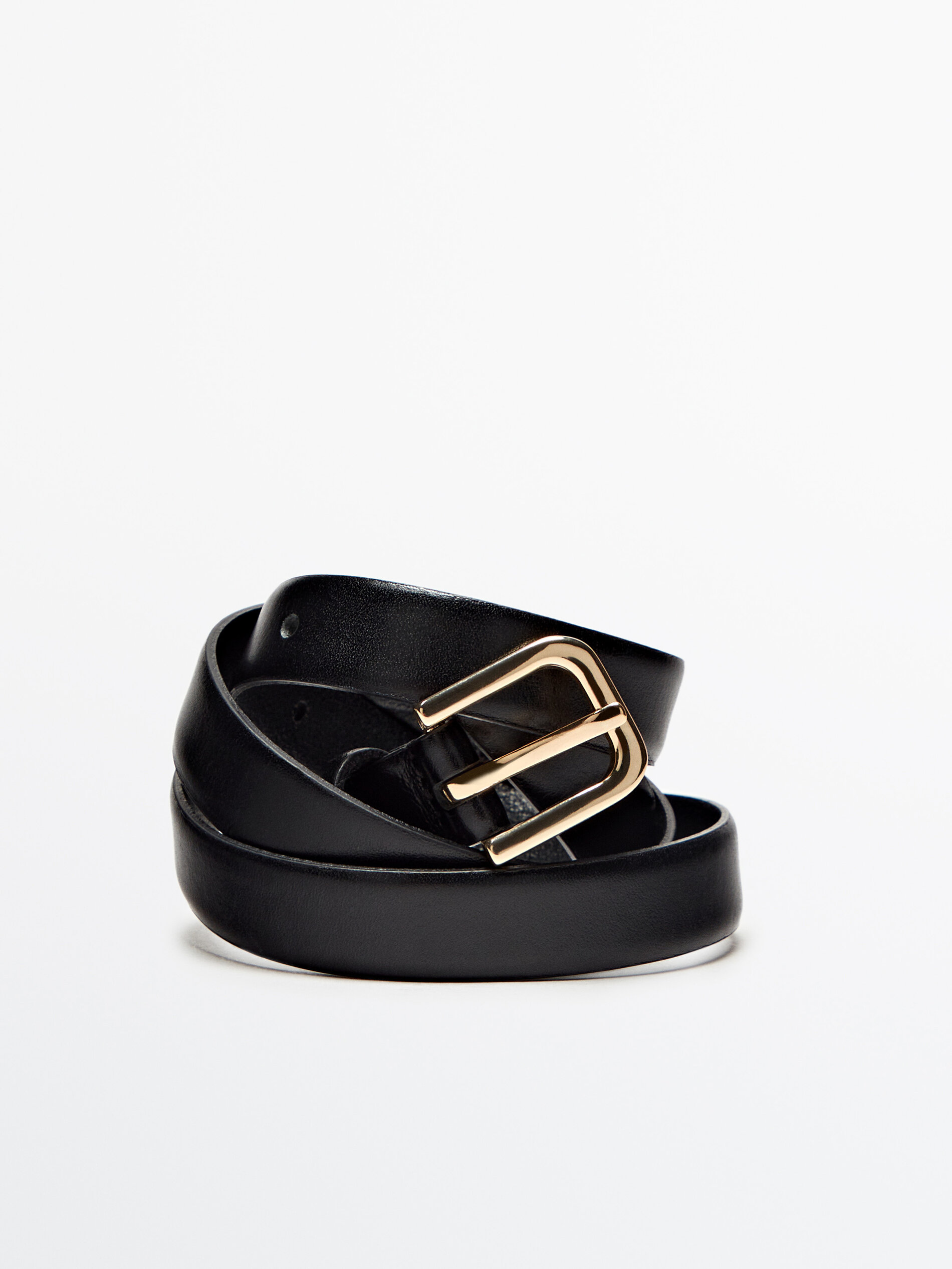 Nappa Leather Belt With A Lined Buckle - Studio - Black - M / 85cm - Massimo Dutti - Women