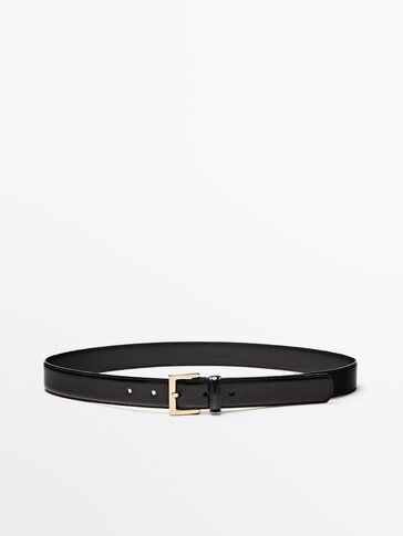 Leather belt with square buckle