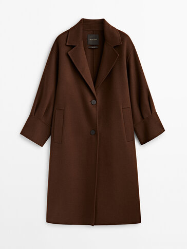 Wool blend coat with pleated sleeves