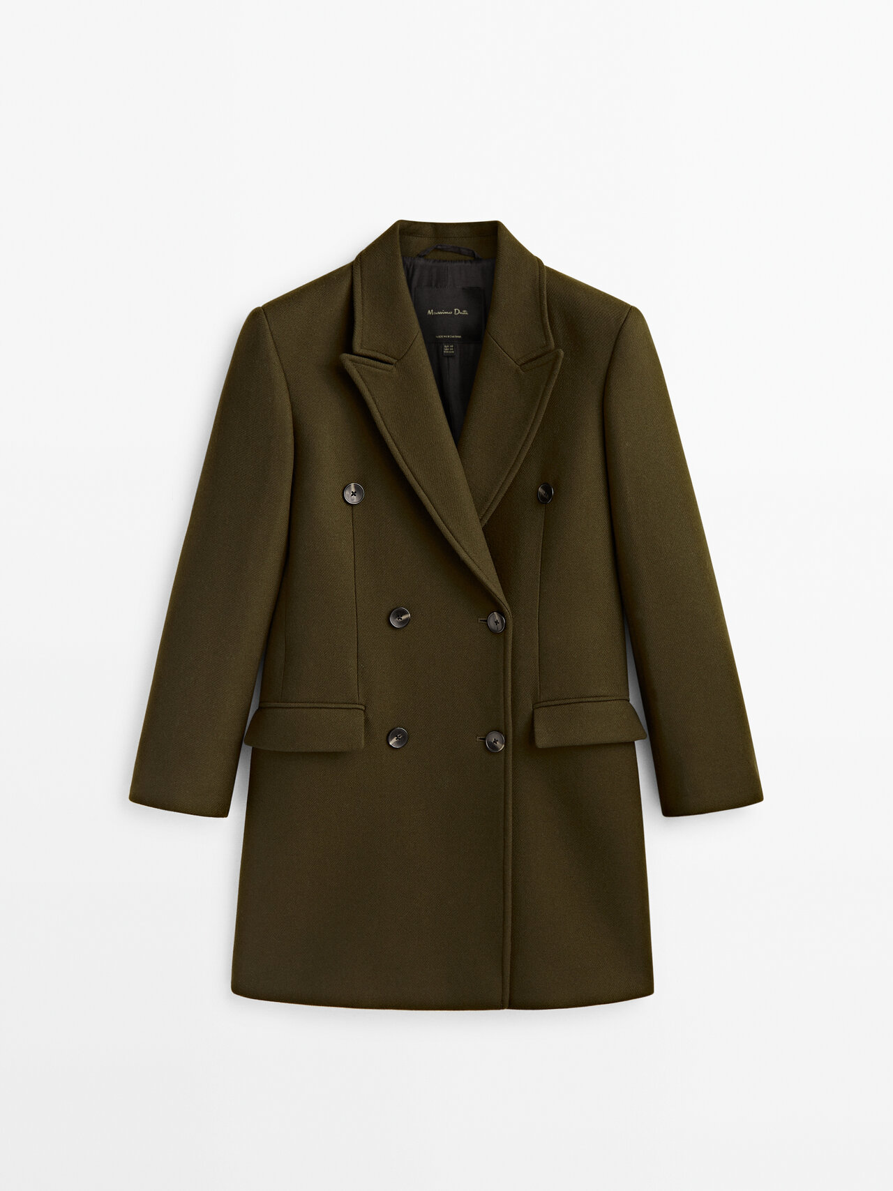Massimo Dutti Double-breasted Wool Blend Coat In Olive