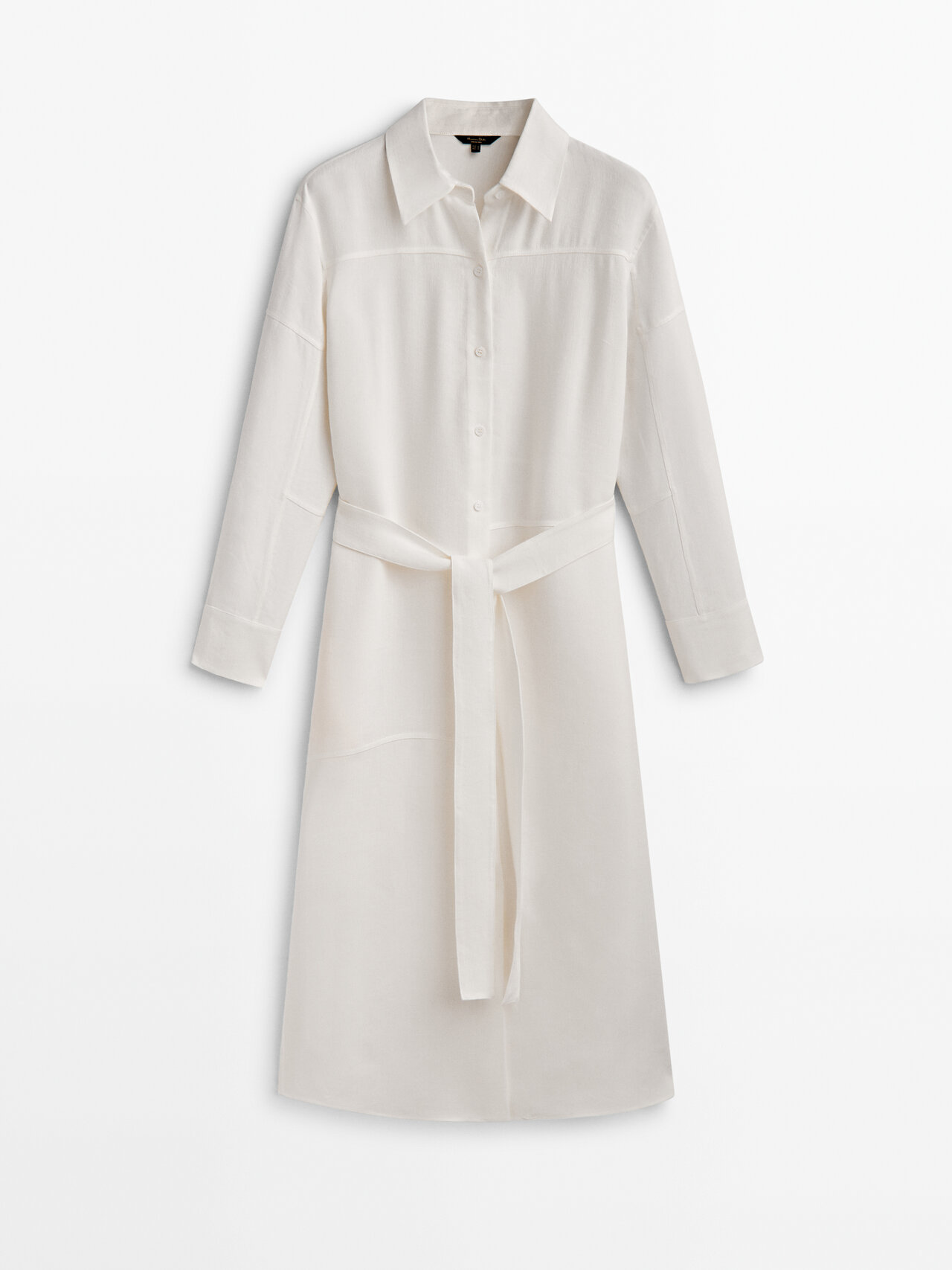 Massimo Dutti Linen Blend Shirt Dress With Seams In Weiss | ModeSens