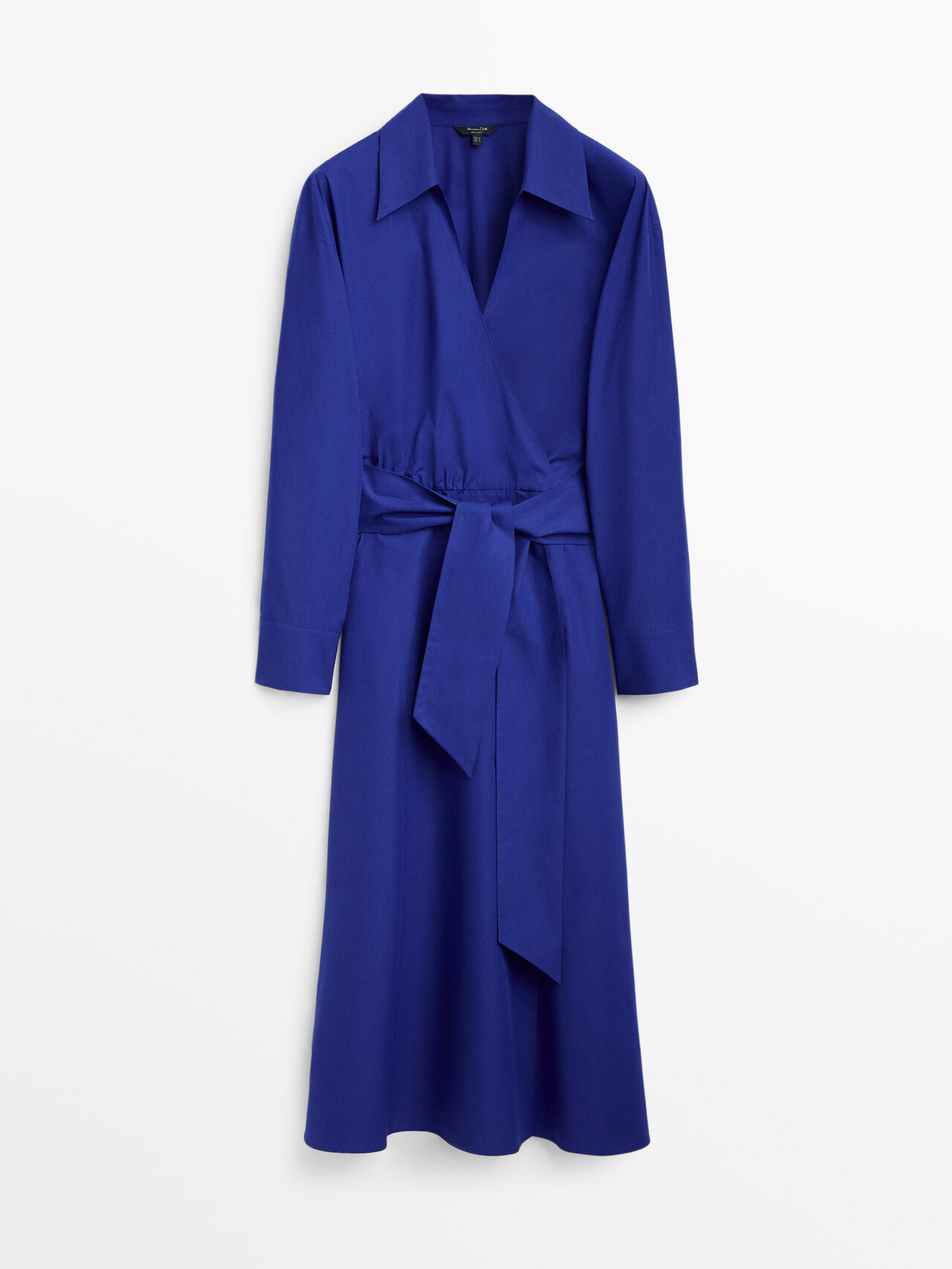 Massimo Dutti Poplin Wrap Dress With Tie In Stahlblau