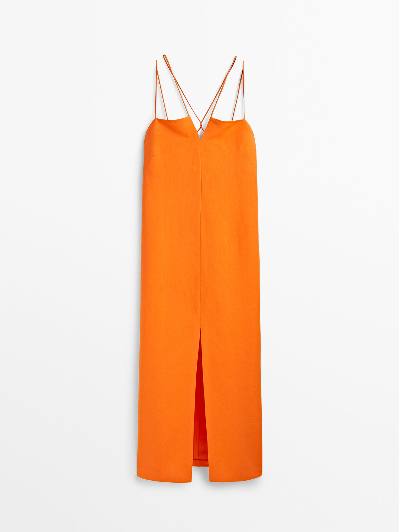 massimo dutti linen blend dress Flowing Linen Midi Dress With Belt - Brown - Xs - Massimo Dutti