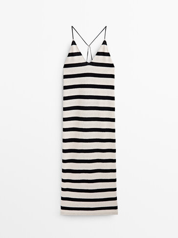 Striped strappy cotton blend dress