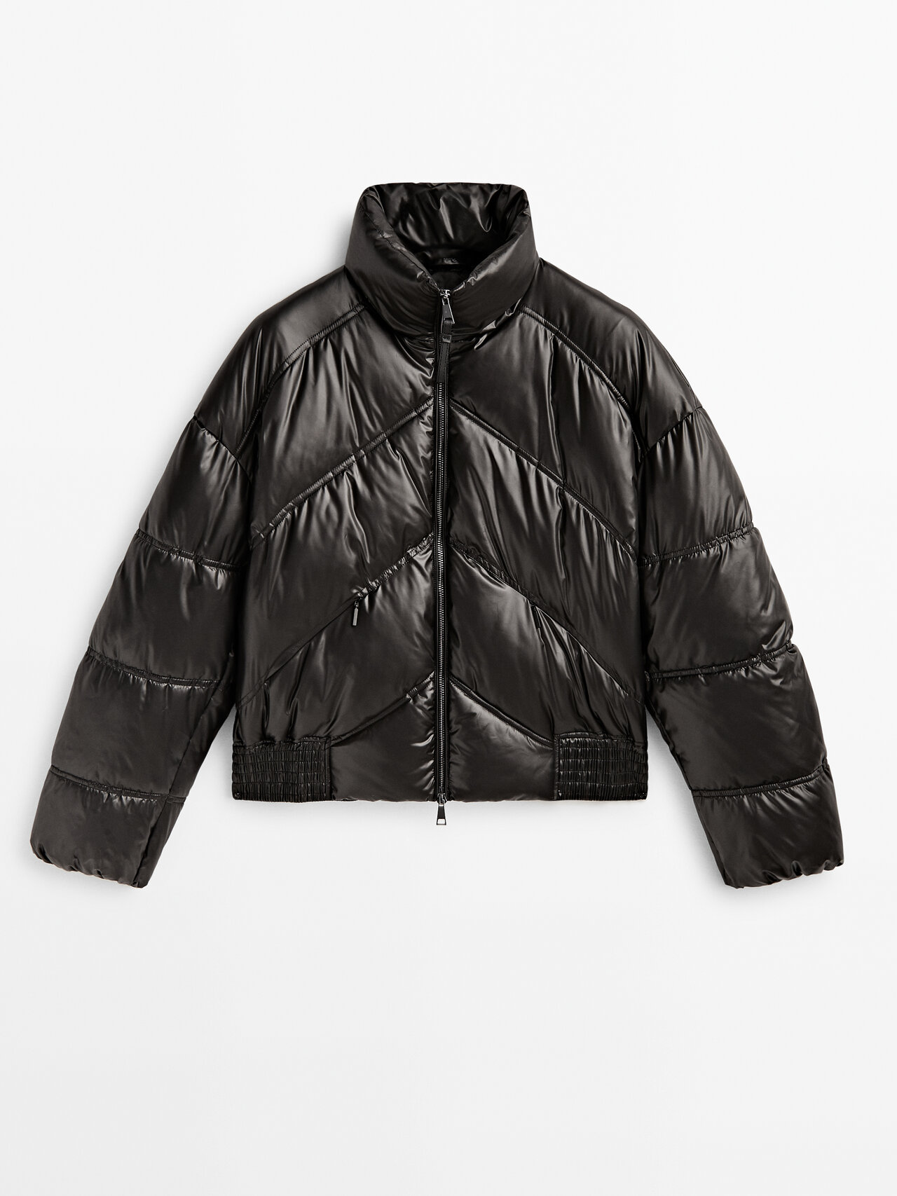 Massimo Dutti Cropped Puffer Jacket With Topstitching In Black | ModeSens