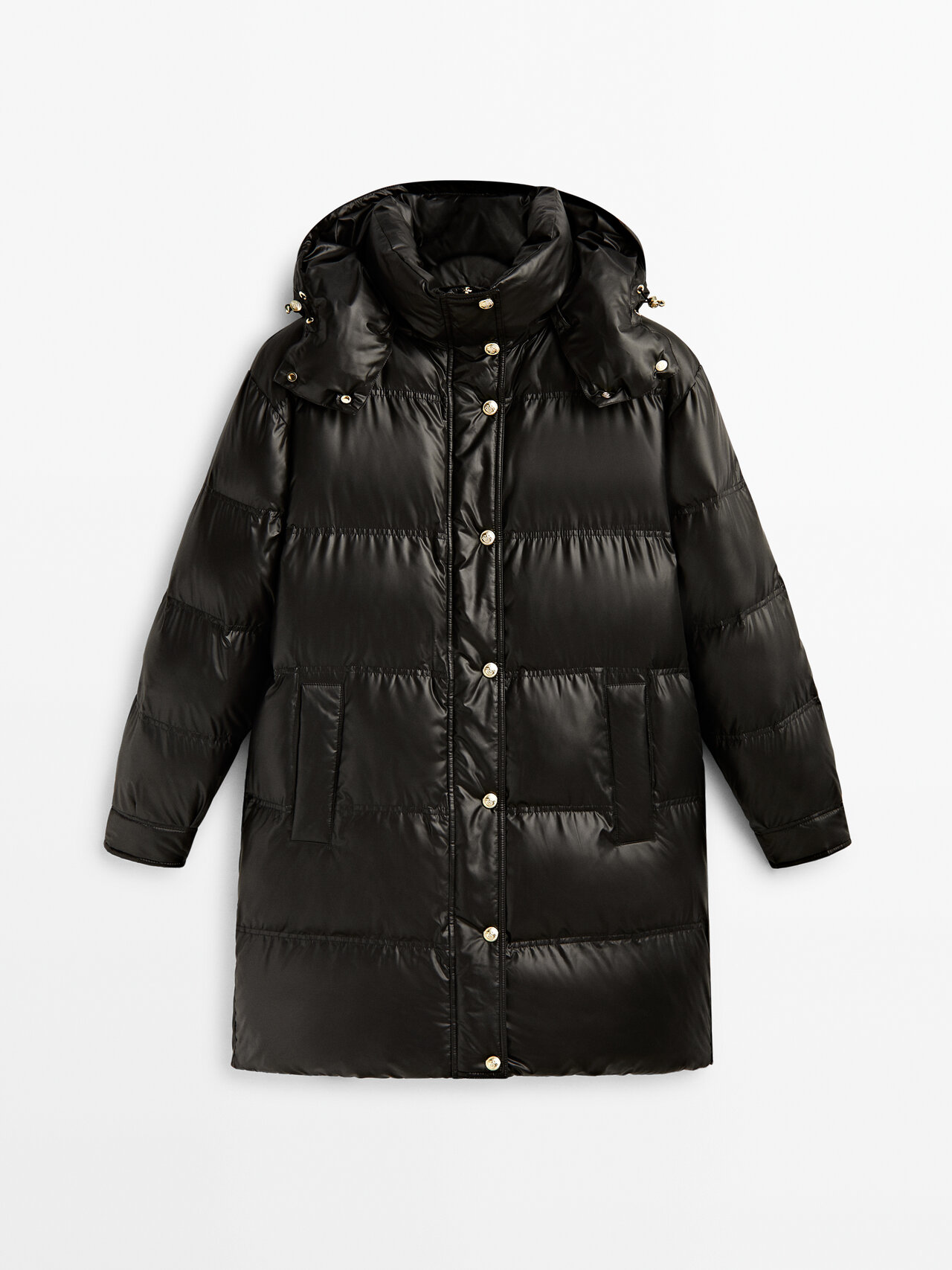 Massimo Dutti Hooded Puffer Jacket In Black