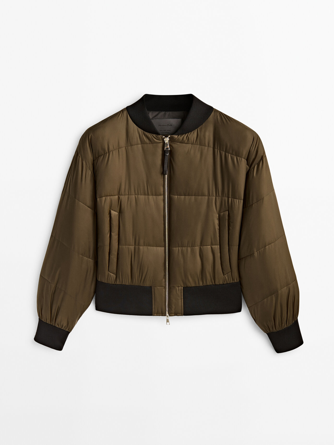 Massimo Dutti Cropped Quilted Bomber Jacket In Khaki