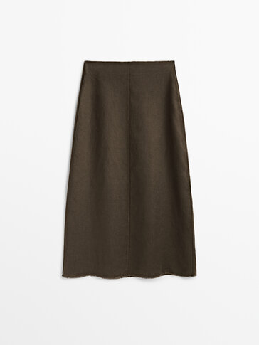 Linen midi skirt with seam detail