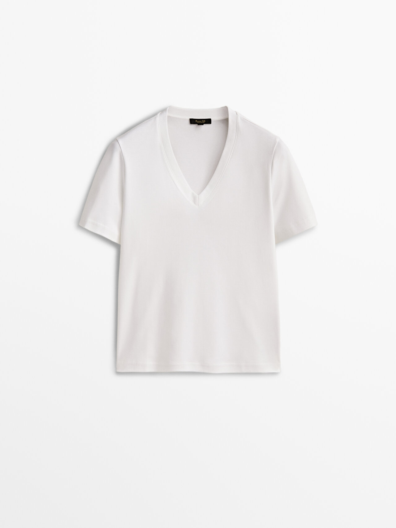 Massimo Dutti Cotton V-neck T-shirt In Cream