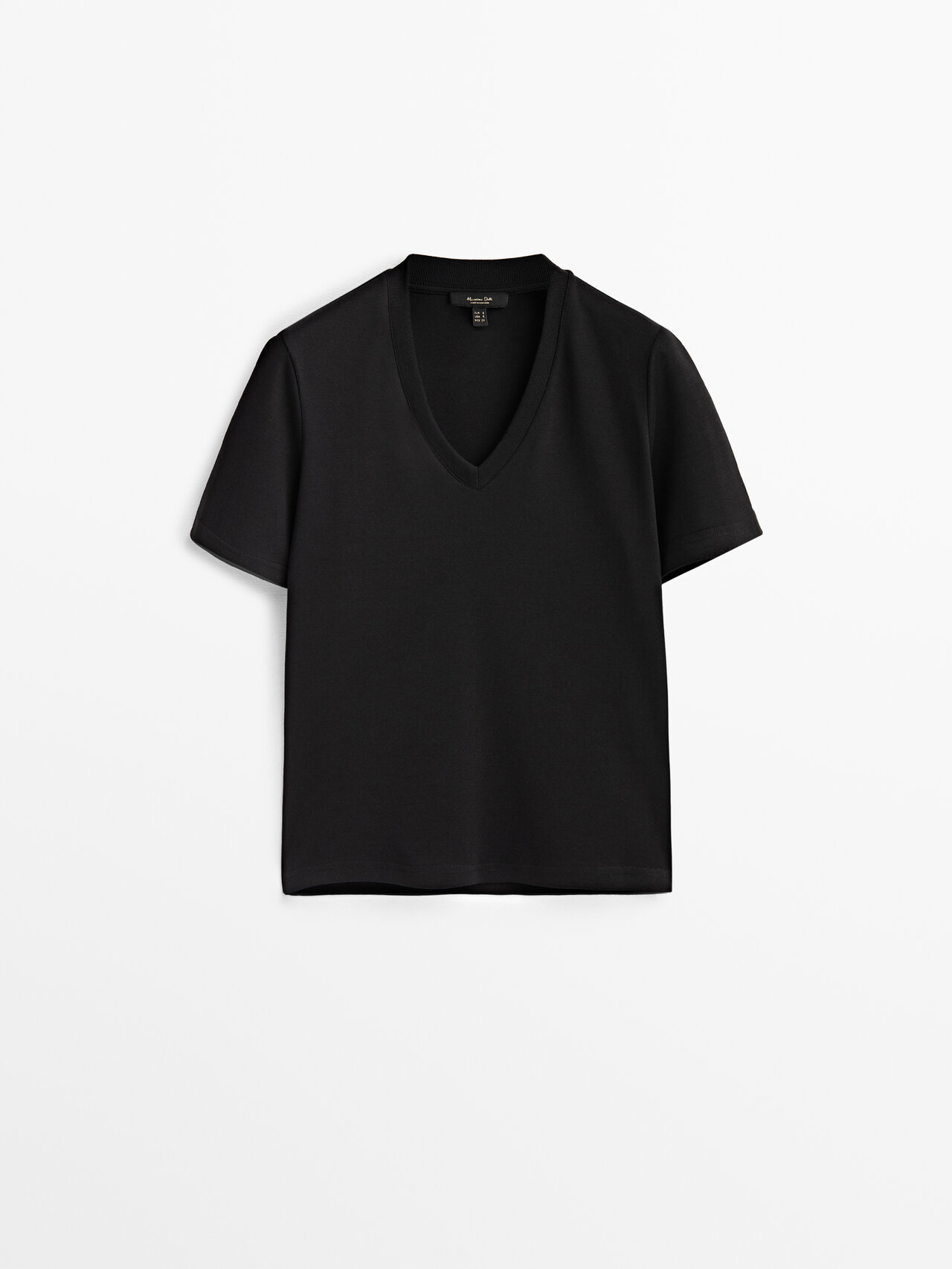 Massimo Dutti Cotton V-neck T-shirt In Black