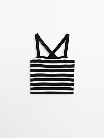 Striped crop top with crossover straps