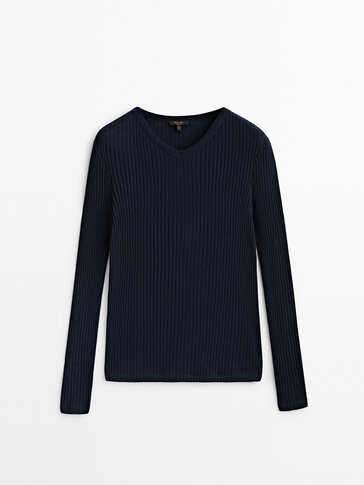 Ribbed T-shirt with wool
