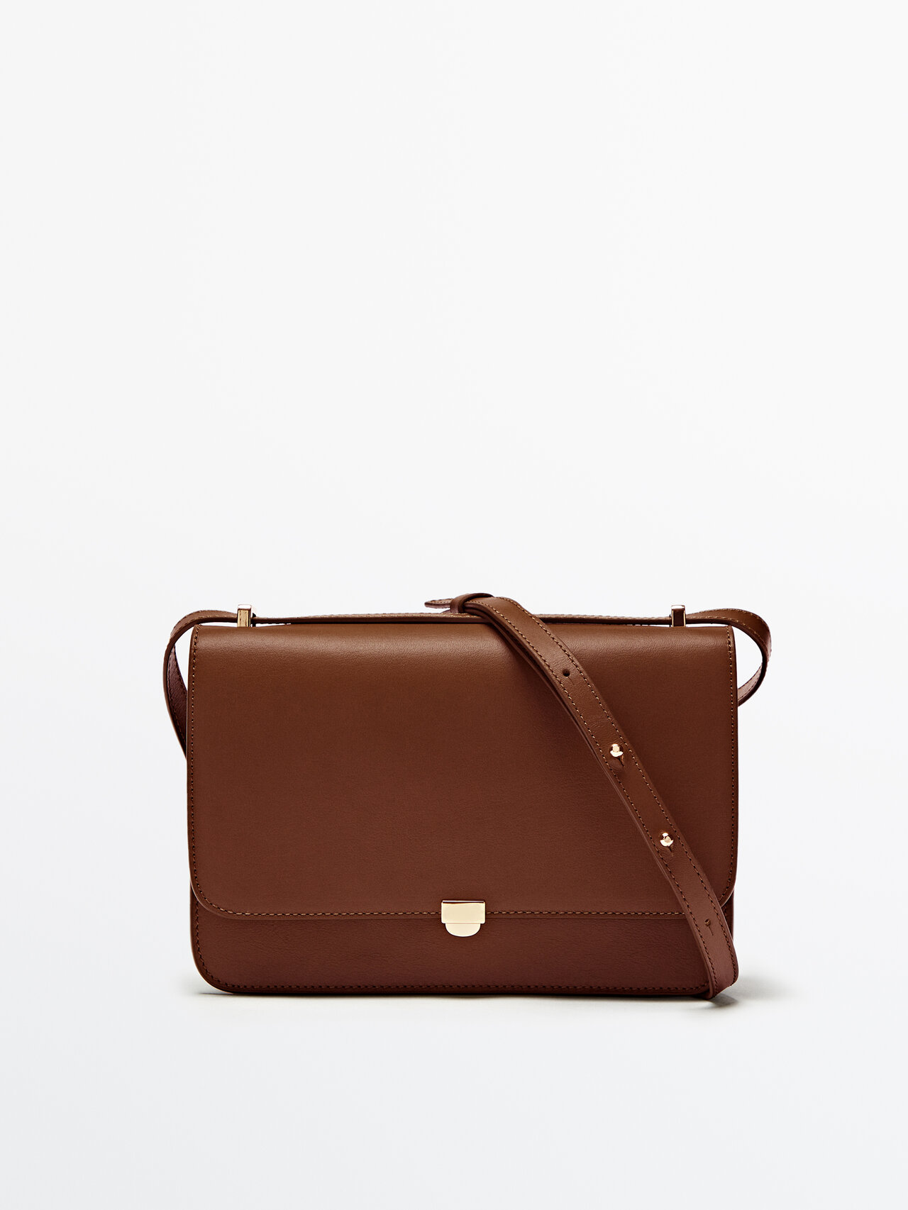Massimo Dutti Rectangular Leather Crossbody Bag In Brown