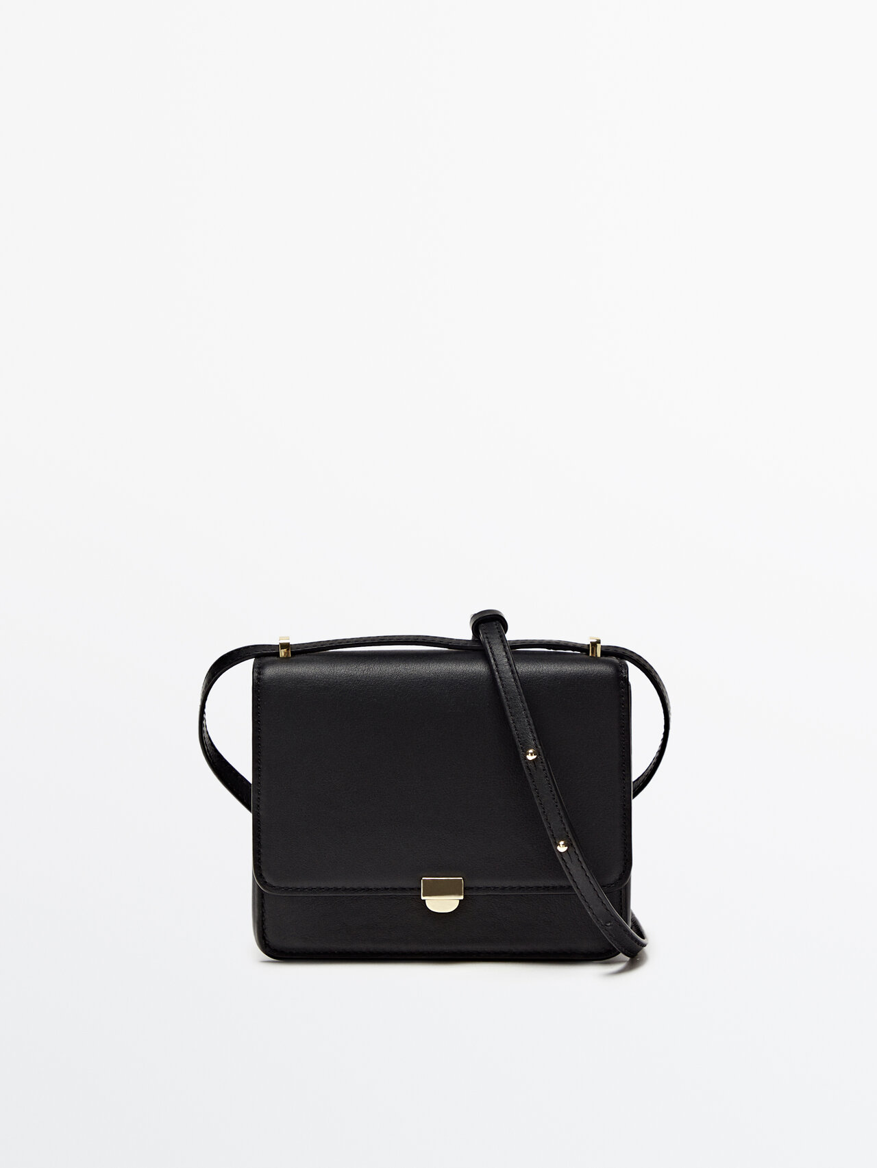 Massimo Dutti Mini Leather Crossbody Bag In Black