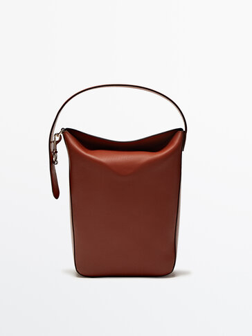 Nappa leather shoulder bucket bag
