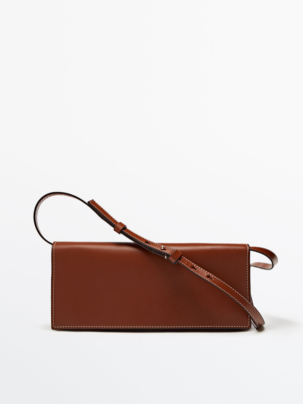 Massimo Dutti Rectangular Leather Bag With Multi-way Strap In Brown