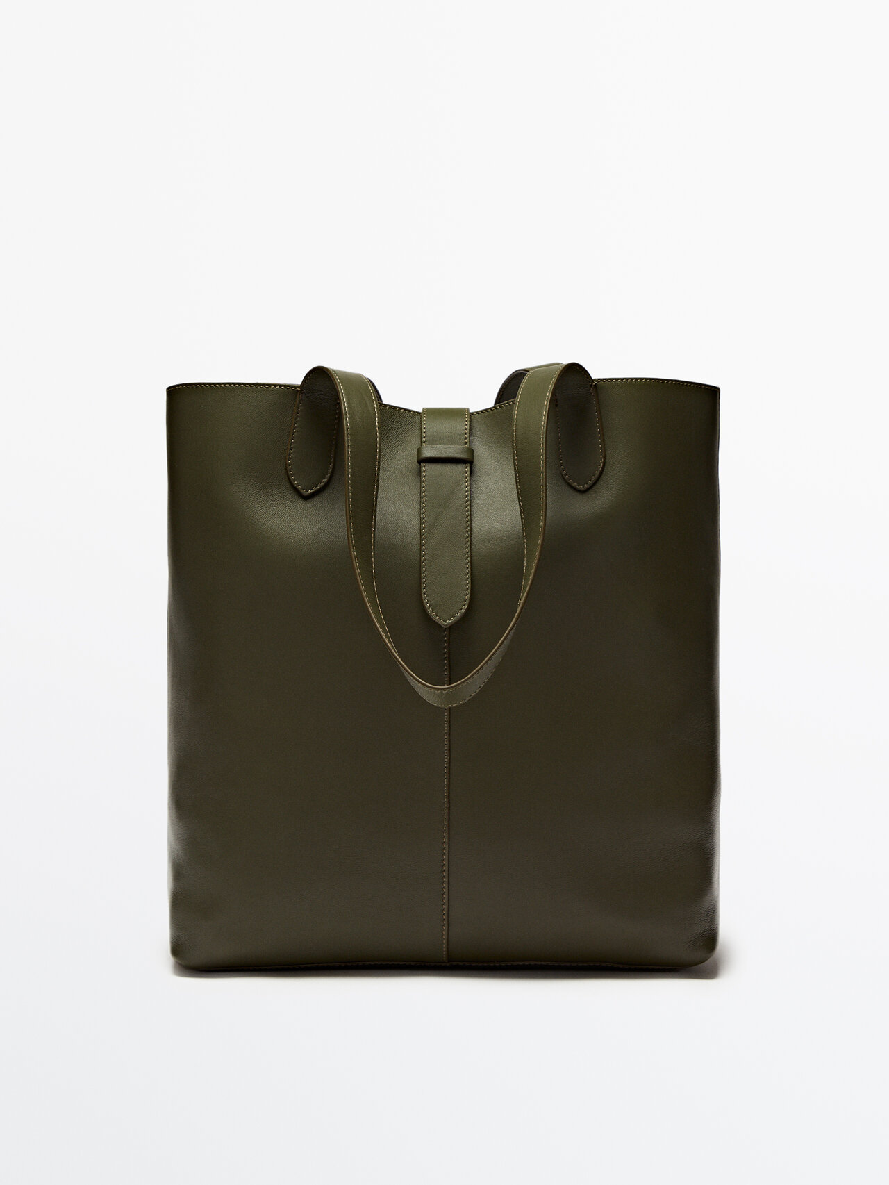 Massimo Dutti Nappa Leather Maxi Bucket Bag In Blue