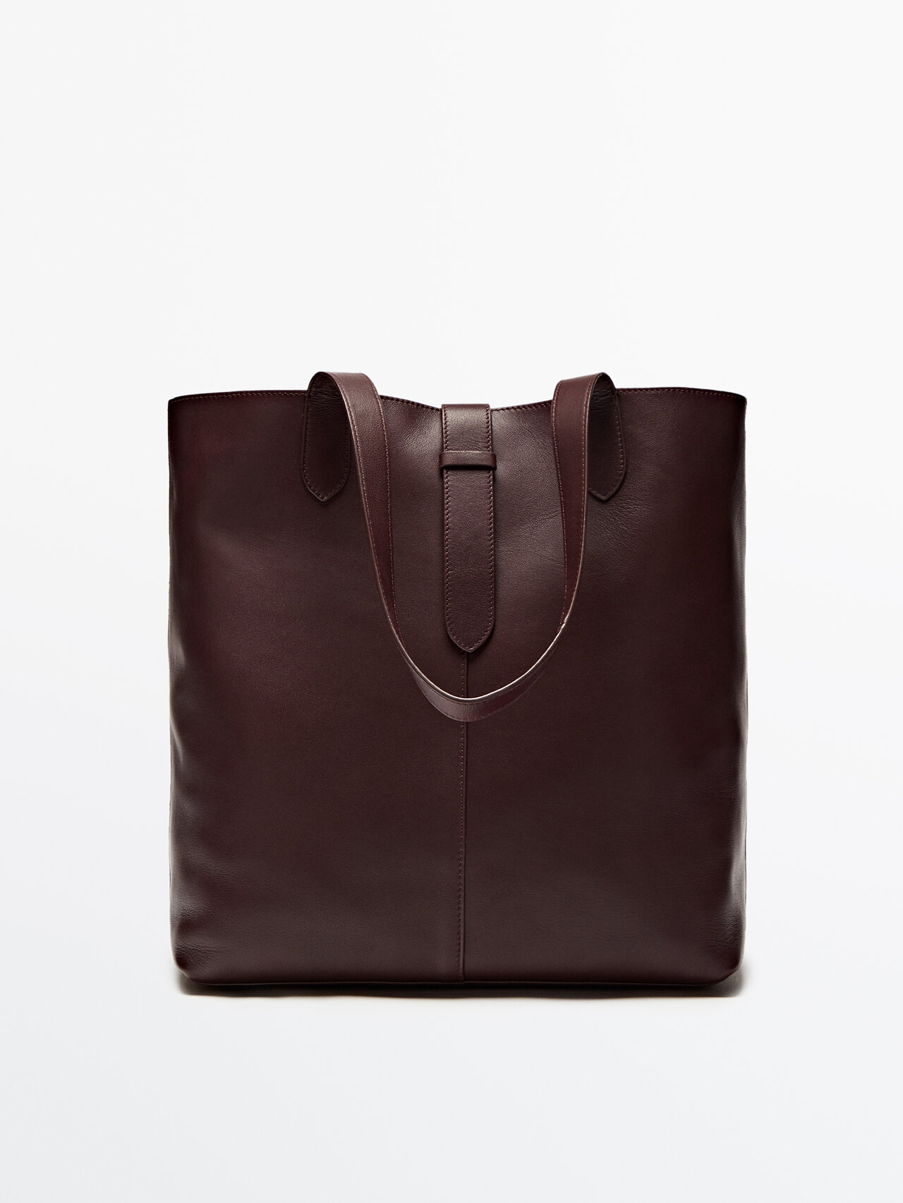 Massimo Dutti Nappa Leather Maxi Bucket Bag In Burgundy