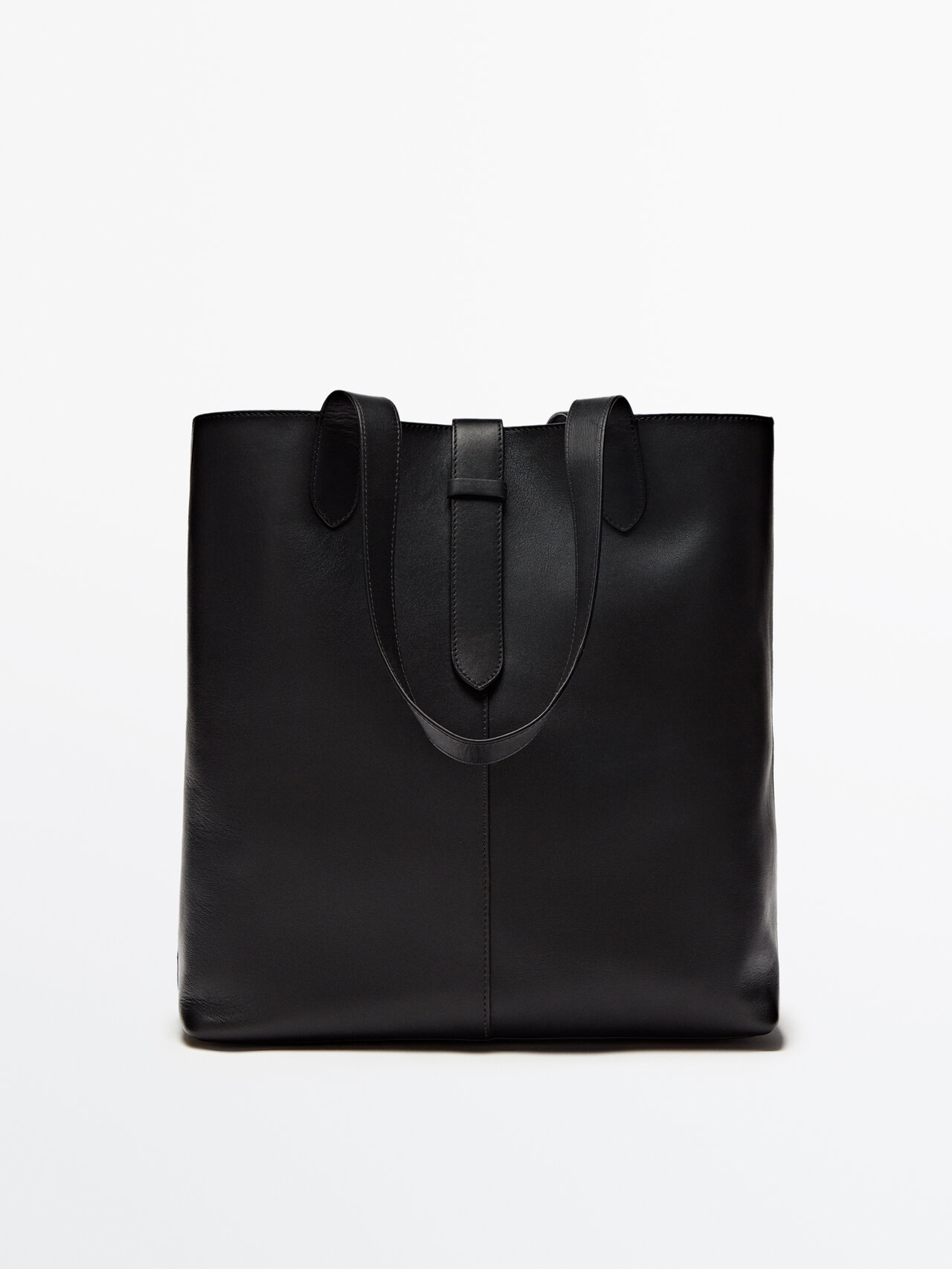 Massimo Dutti Nappa Leather Maxi Bucket Bag In Black