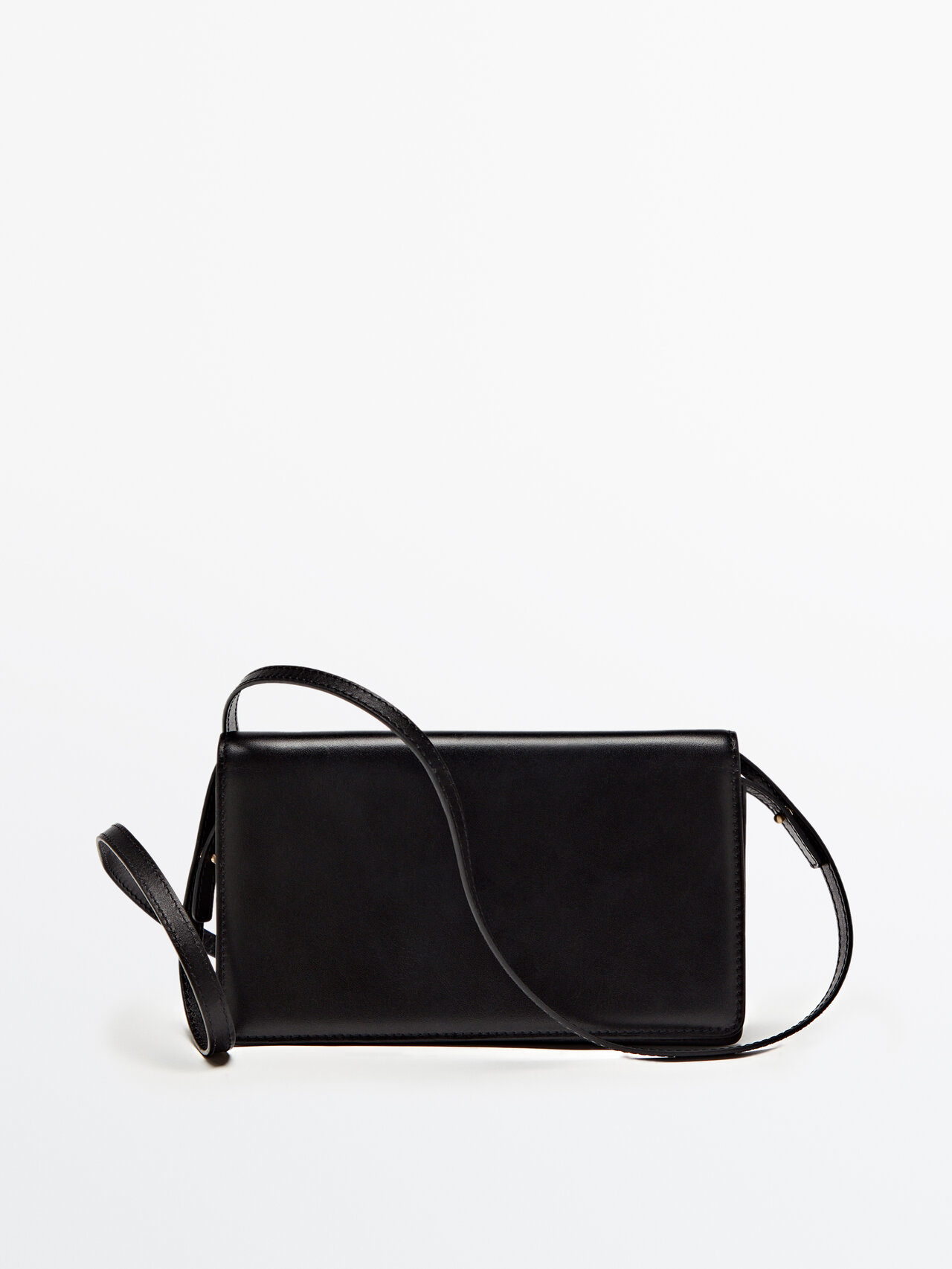 Massimo Dutti Nappa Leather Bag With Handle And Jointed Pieces In Black