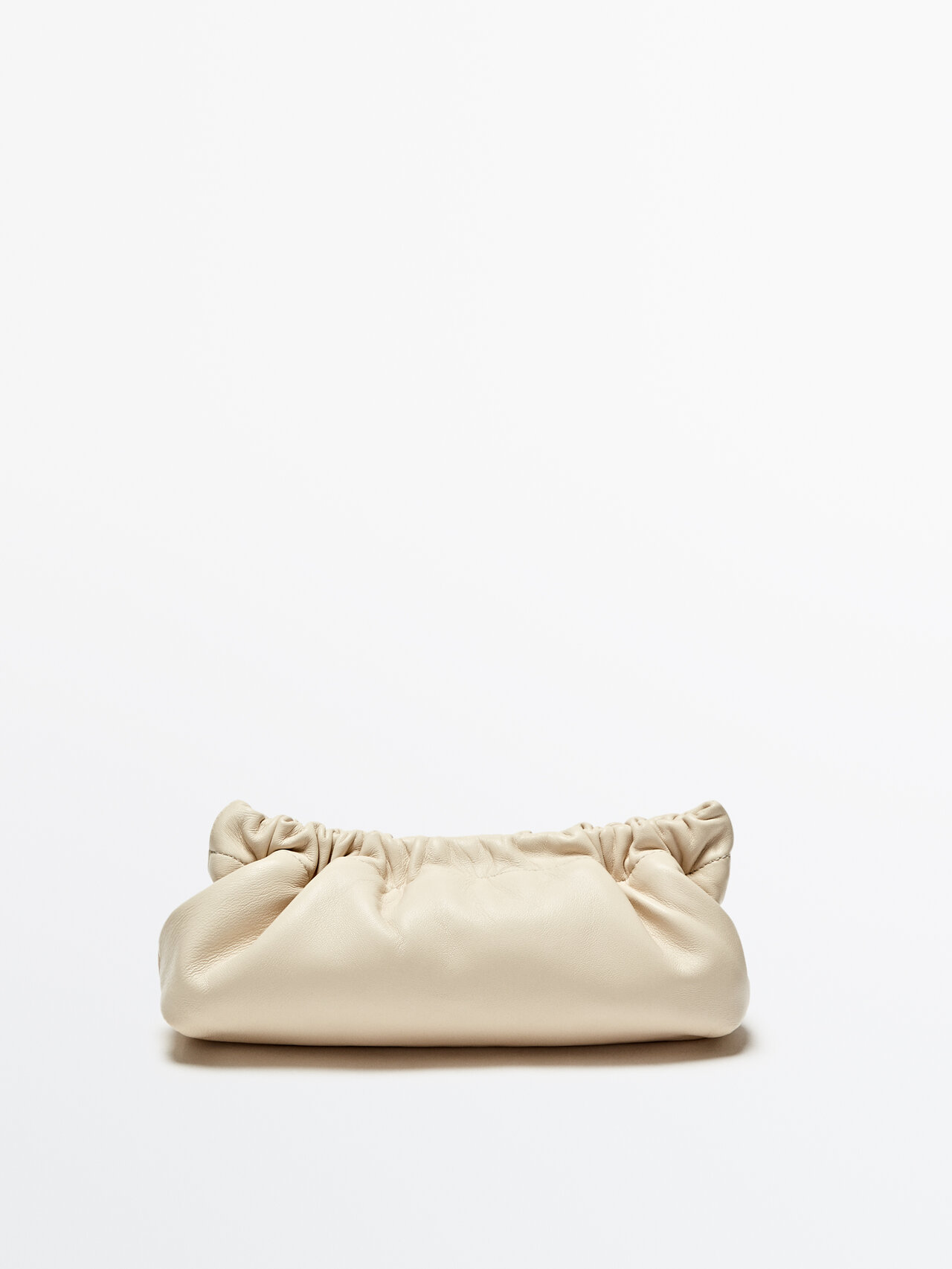 Massimo Dutti Nappa Leather Bag With Gathered Details In White