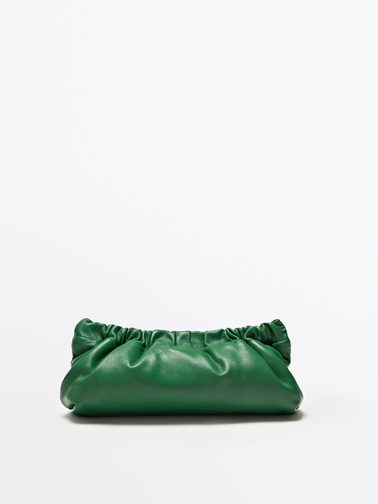 Massimo Dutti Nappa Leather Bag With Gathered Details In Green