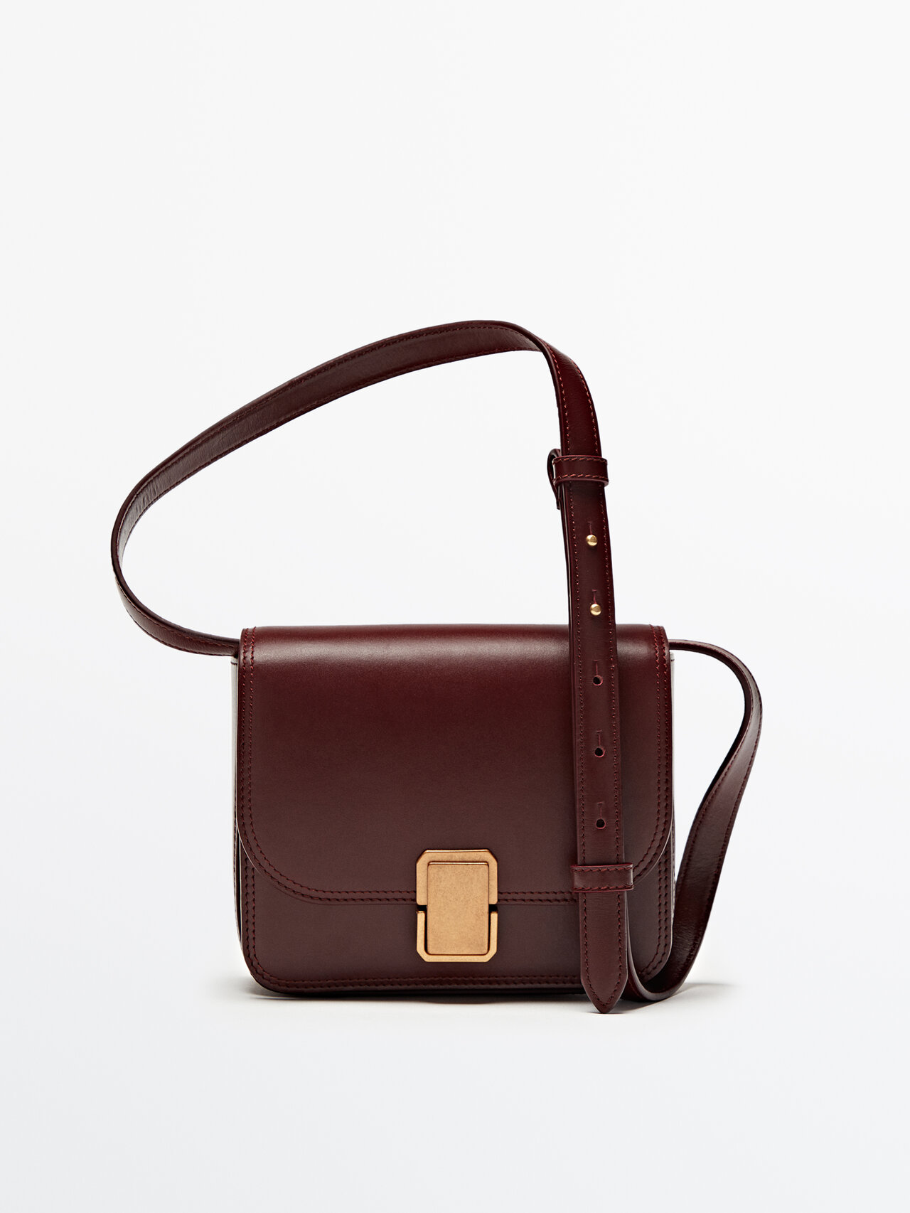Massimo Dutti Leather Crossbody Bag With Multi-way Strap In Burgundy