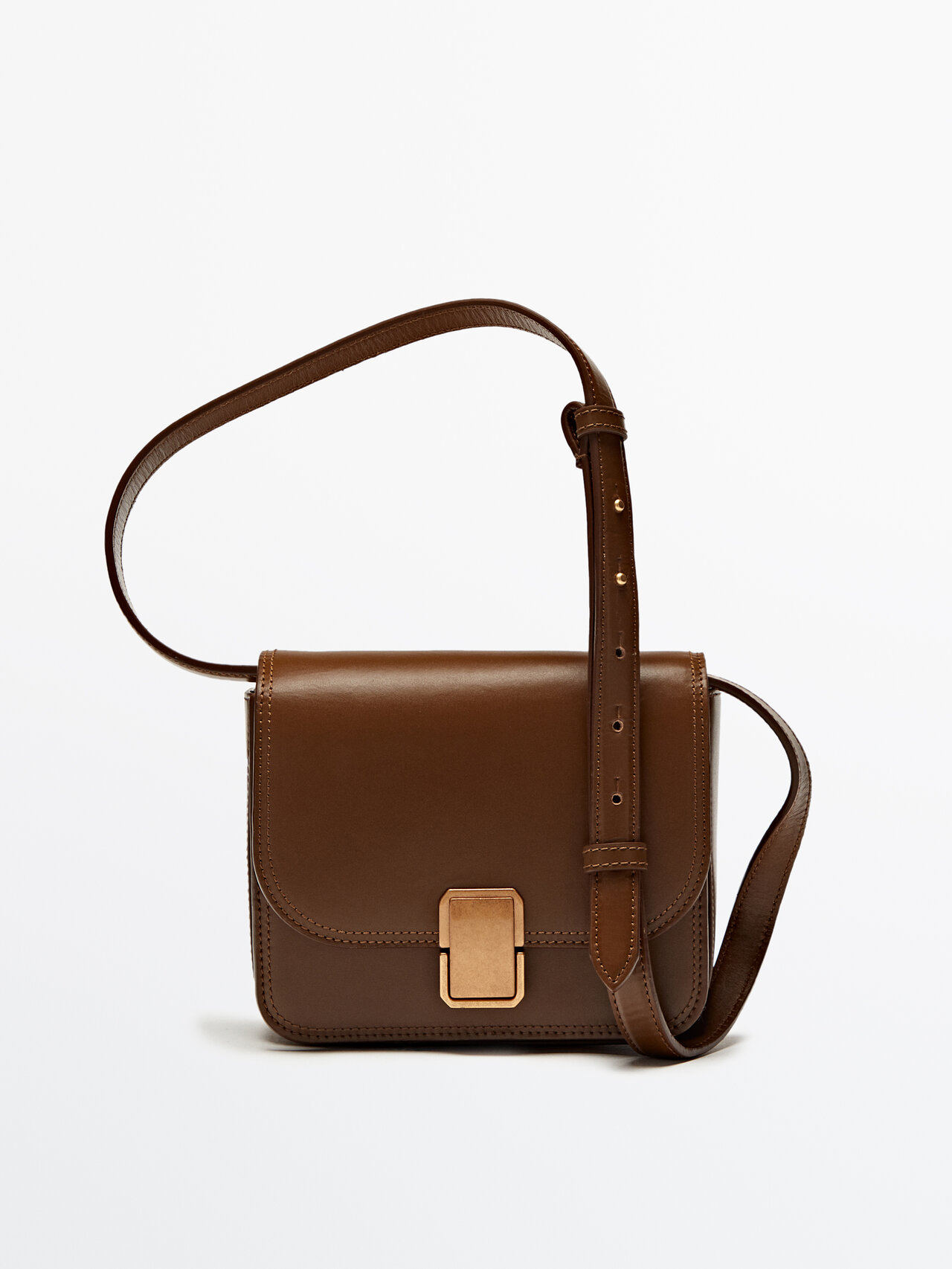 Massimo Dutti Leather Crossbody Bag With Multi-way Strap In Brown