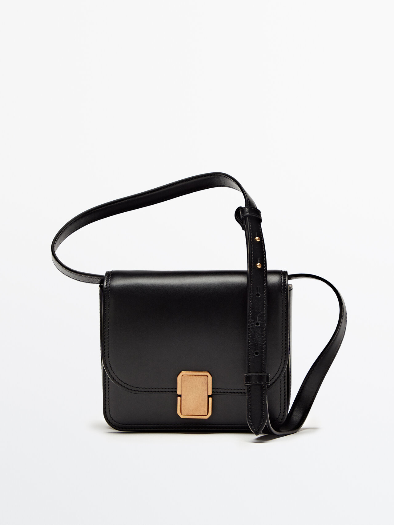 Massimo Dutti Leather Crossbody Bag With Multi-way Strap In Black
