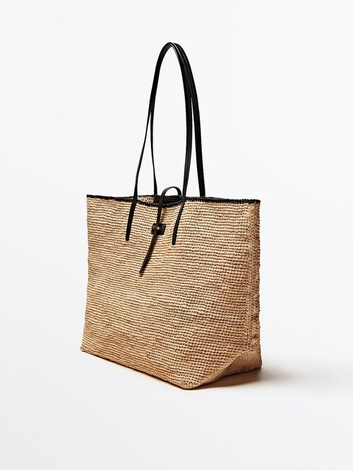 Raffia tote bag with leather handles - Massimo Dutti Andorra