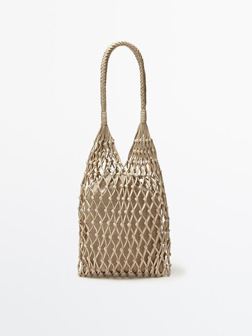 Nappa leather mesh bag + linen pouch