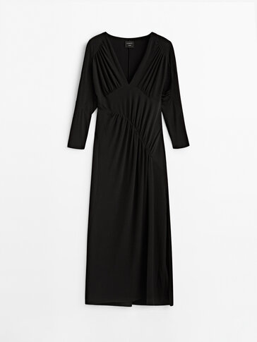 Black dress with gathered detail -Studio