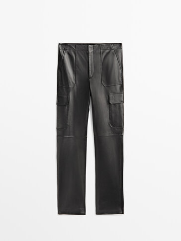 Pantalon cargo noir en cuir - Studio