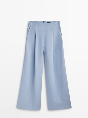 Wide-leg linen trousers with darts - Studio