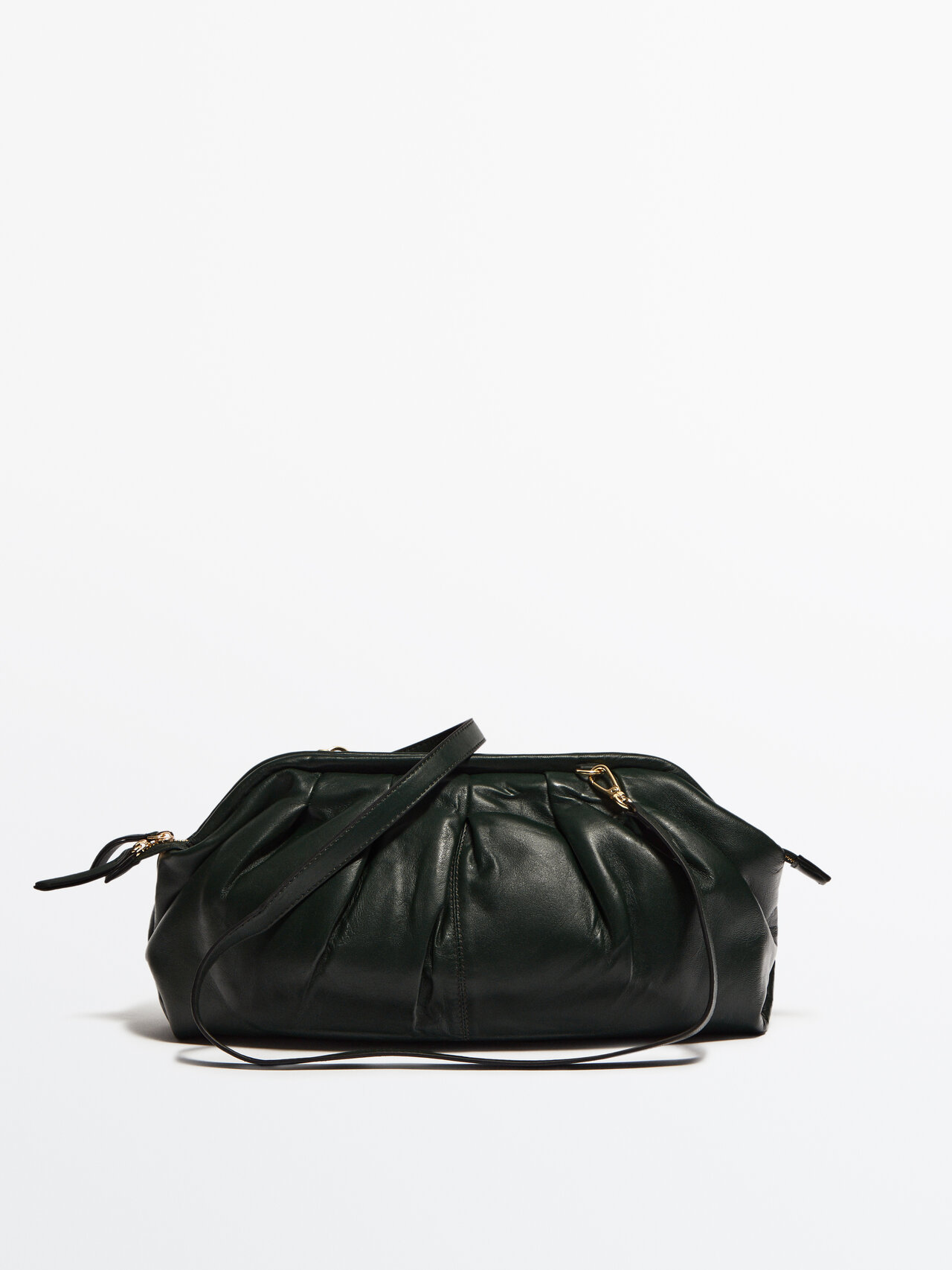 Massimo Dutti Gathered Xl Leather Bag - Studio In Green