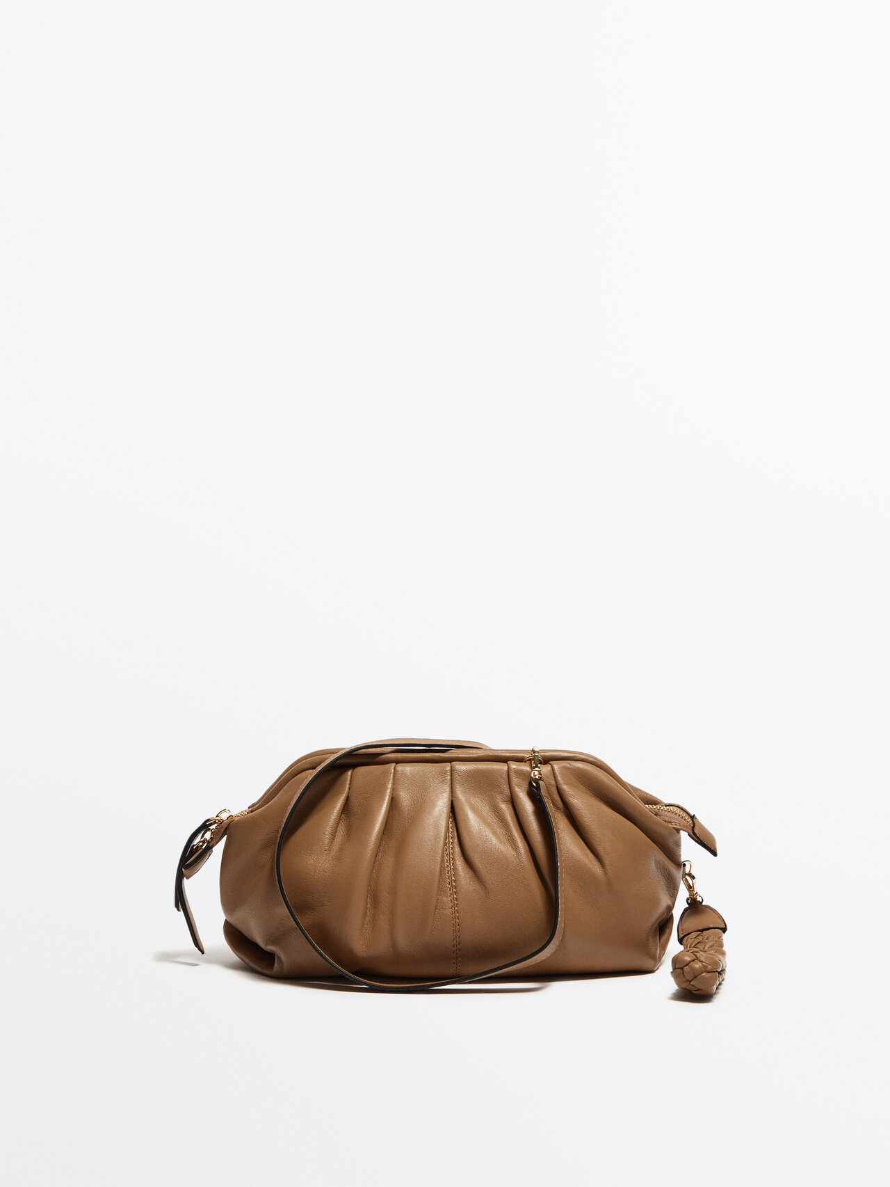 Massimo Dutti Gathered Leather Bag - Studio In Beige