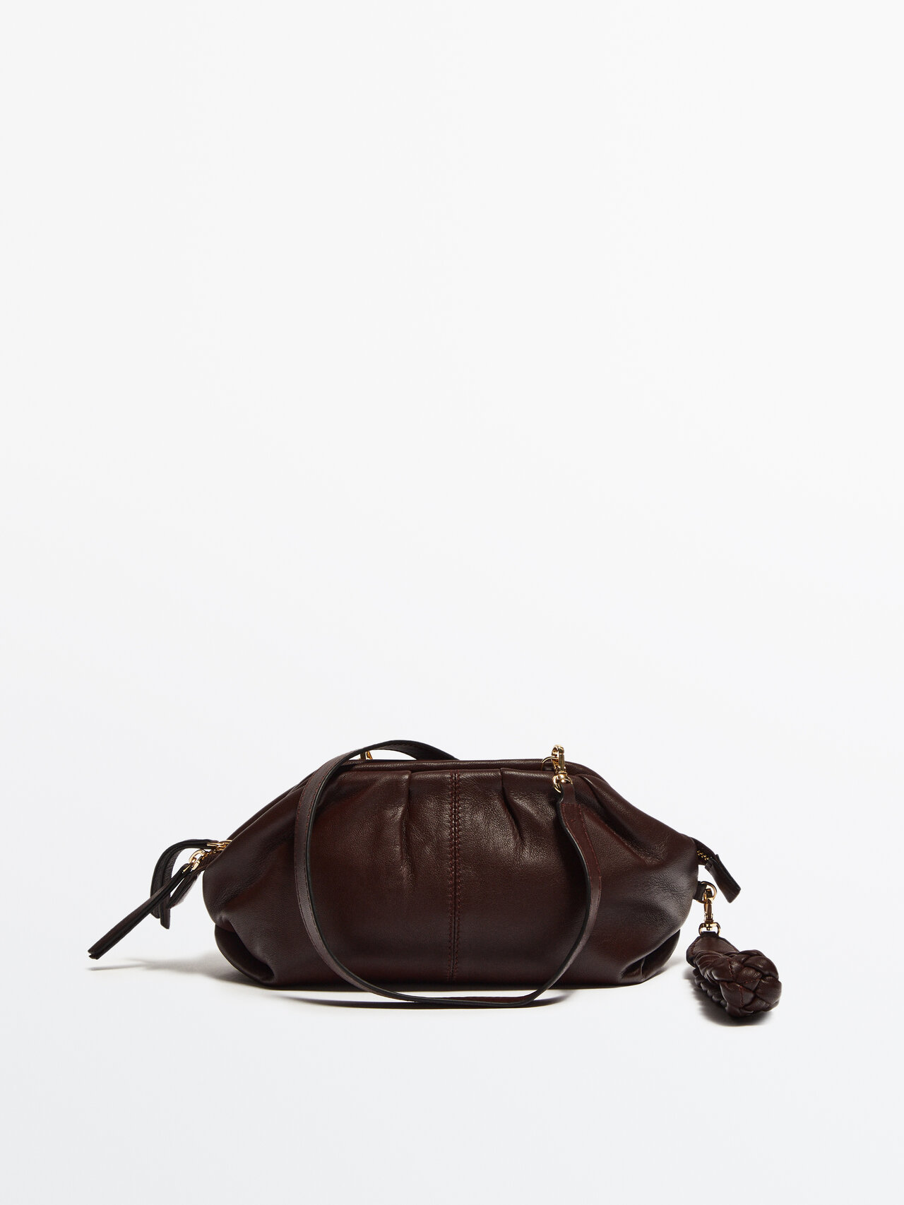 Massimo Dutti Gathered Mini Leather Bag - Studio In Brown