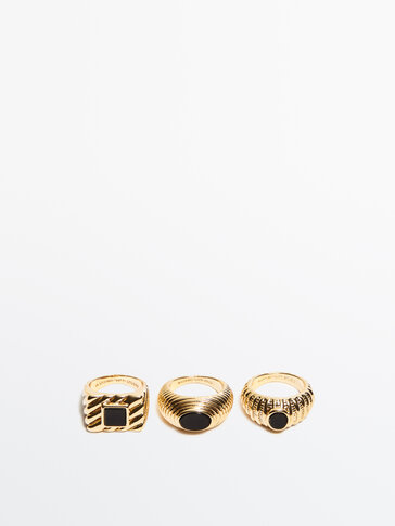 Pack 3 rings with black pieces -Studio
