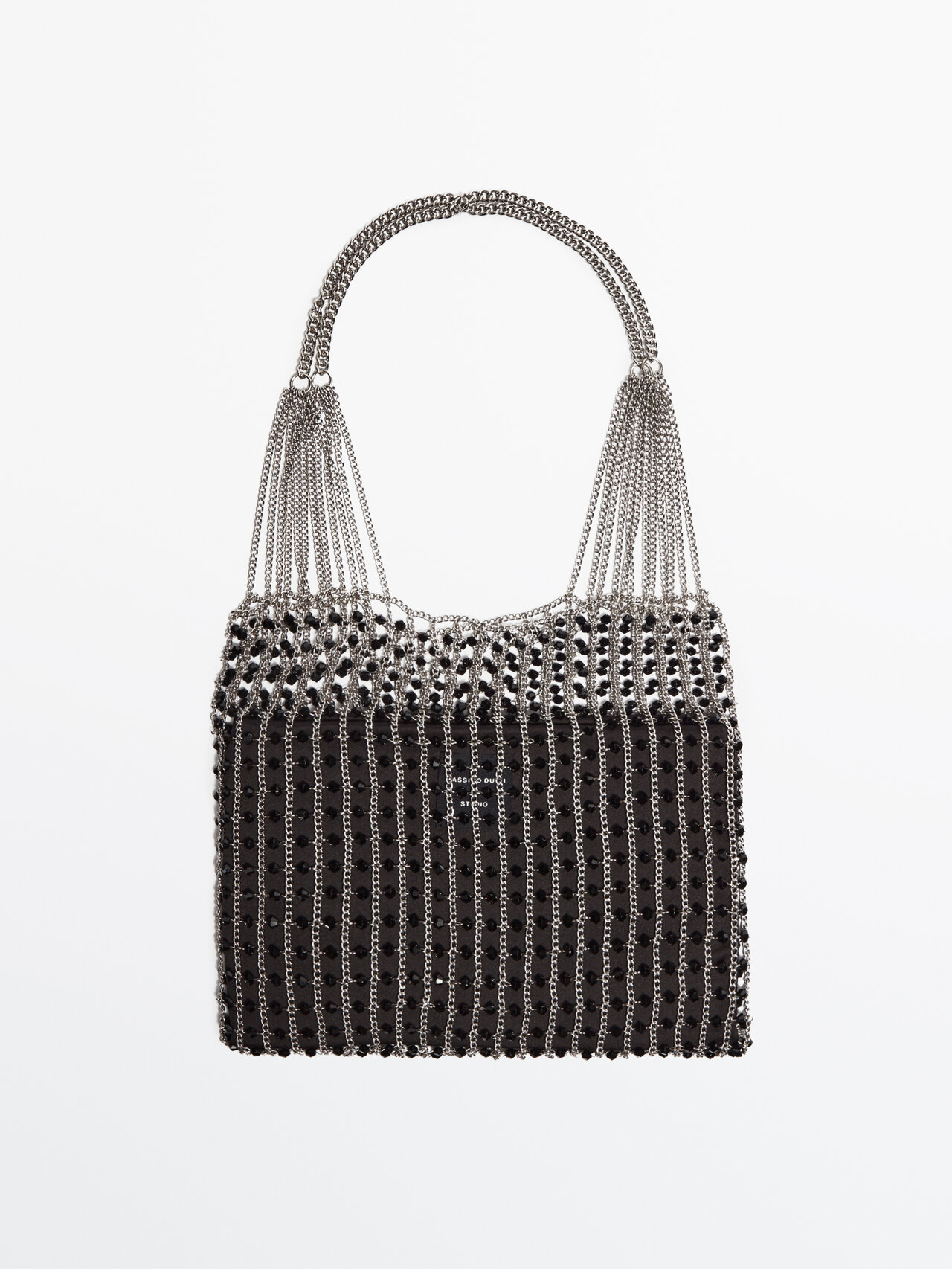 Massimo Dutti Beaded Bag With Chain Strap - Studio In Black