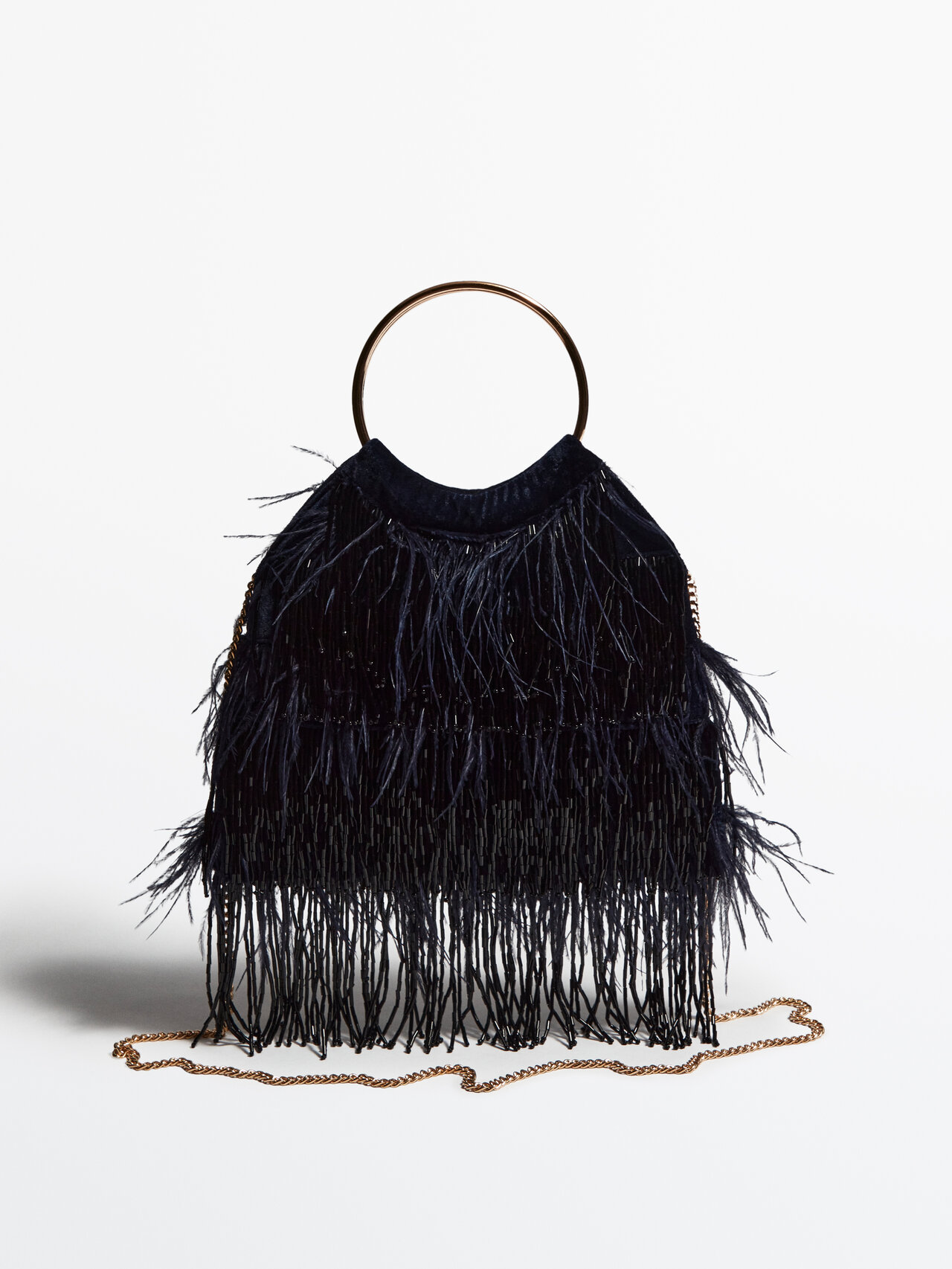Massimo Dutti Ring Bag With Fringing - Studio In Black