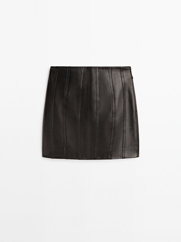 Leather mini skirt with seam detail -Studio