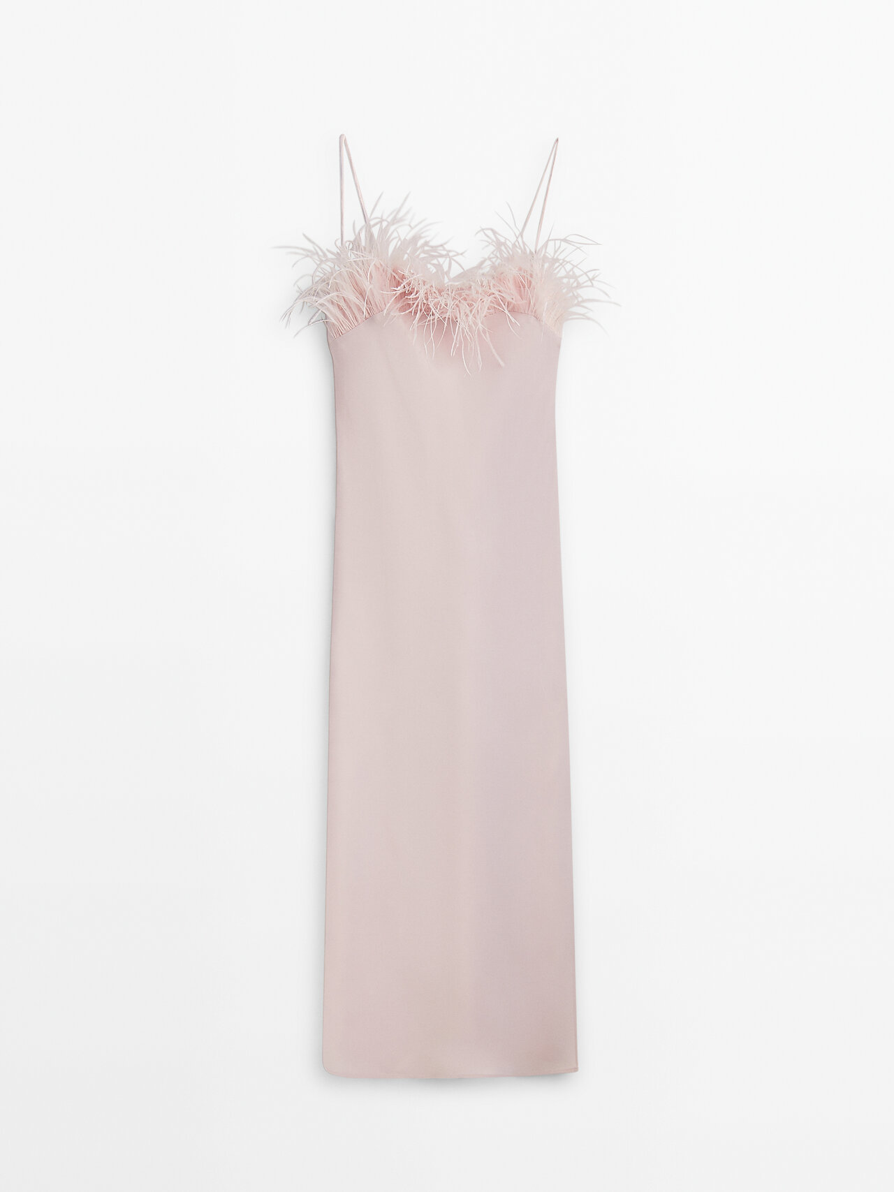 Massimo Dutti Long Dress With Feather Details -studio In Pastel Pink |  ModeSens