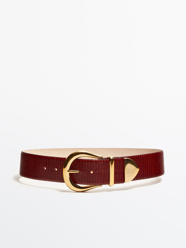 Embossed leather belt with end tip - Studio